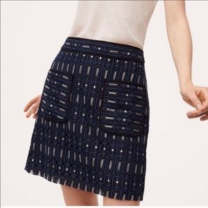 LOFT Geometric Blue Lace Pocket Mini Skirt Sz 6 EUC